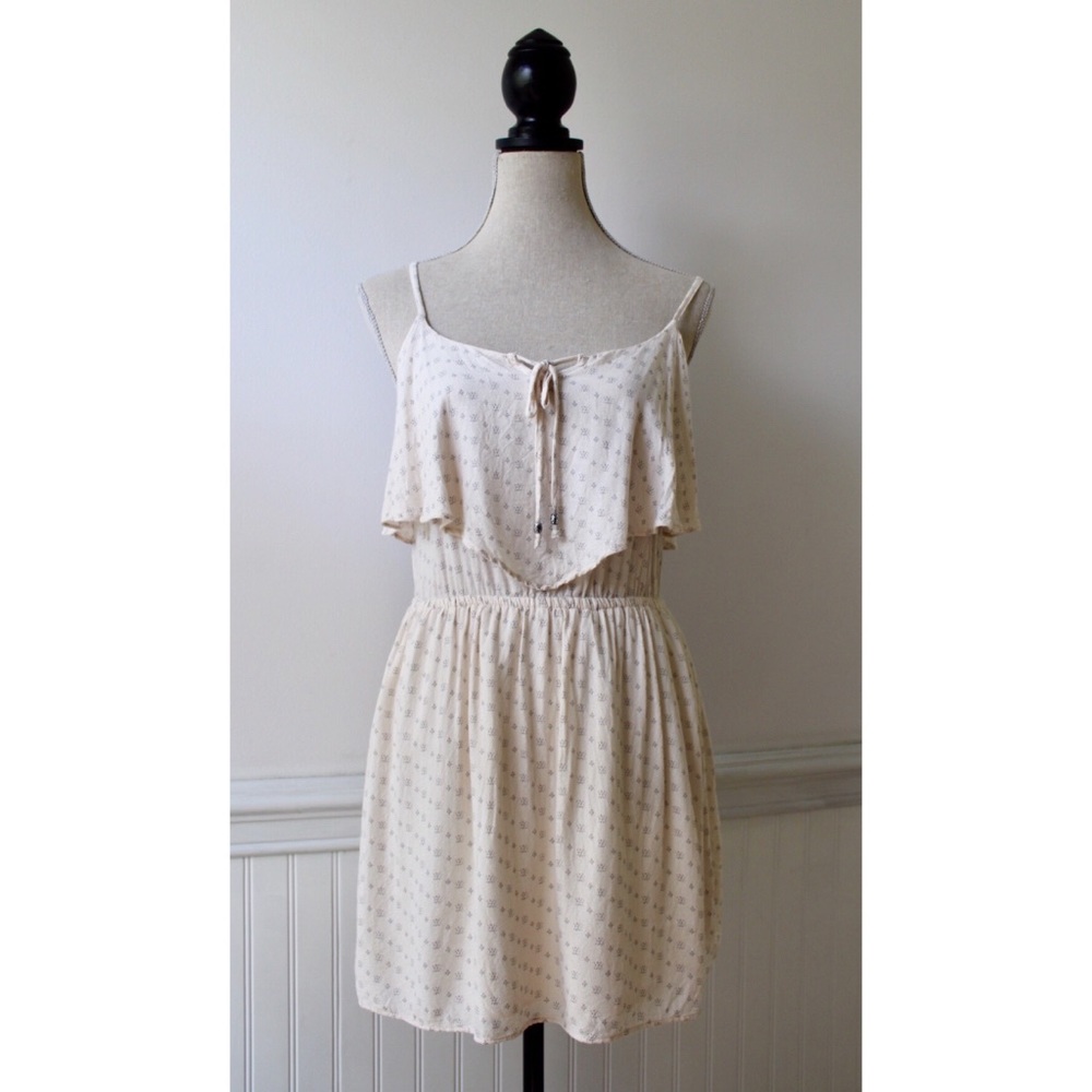 American Eagle Cream Mini Dress w/Open Back Ruffle Top Summer Sundress Size XS